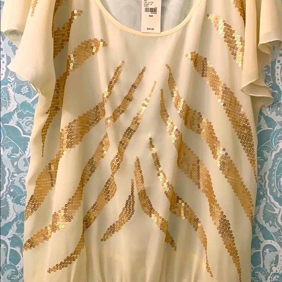 Lane Bryant Sheer cream blouse with gold sequins - Picture 11 of 12